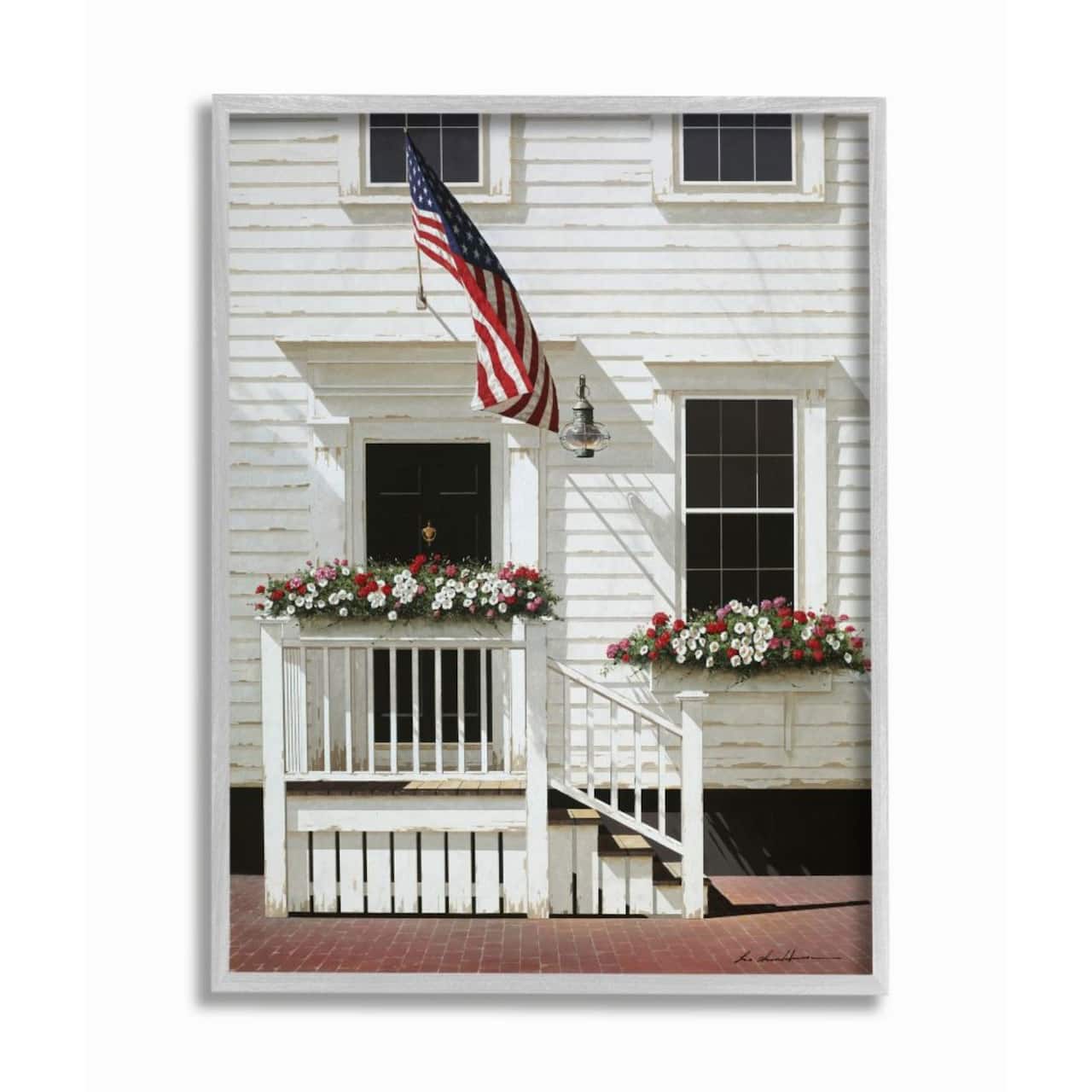 Stupell Industries Rural Americana Town House Print with Gray Frame Wall Accent